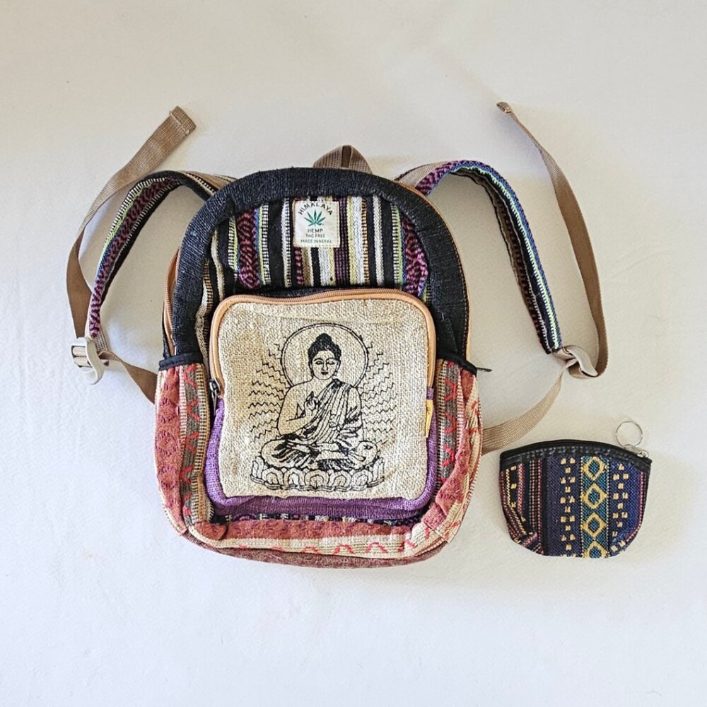 Himalayan Hemp Mini Backpack Zip Bag New